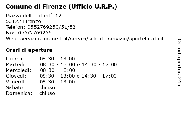 Comune di Firenze (Ufficio U.R.P. Parterre) a Firenze: indirizzo e orari di apertura