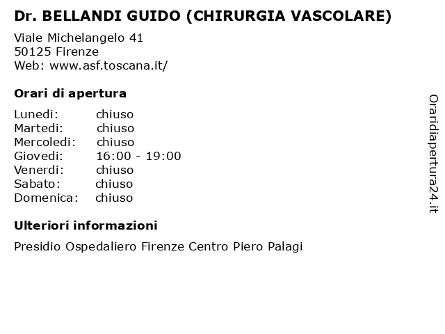 Dr. BELLANDI GUIDO (CHIRURGIA VASCOLARE) a Firenze: indirizzo e orari di apertura