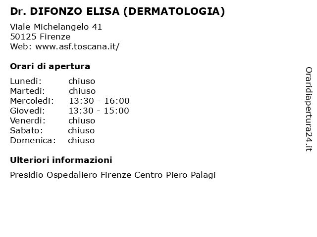 Dr. DIFONZO ELISA (DERMATOLOGIA) a Firenze: indirizzo e orari di apertura