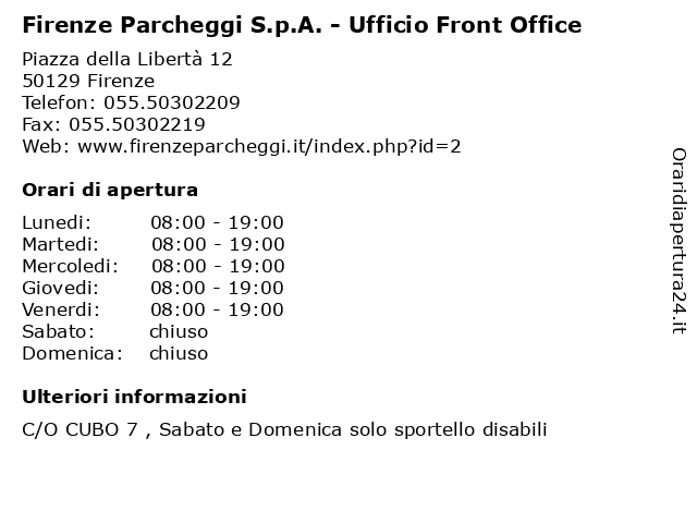 Firenze Parcheggi S.p.A. - Ufficio Front Office a Firenze: indirizzo e orari di apertura
