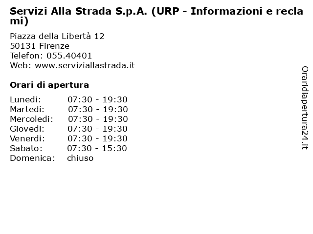 Servizi Alla Strada S.p.A. (URP - Informazioni e reclami) a Firenze: indirizzo e orari di apertura