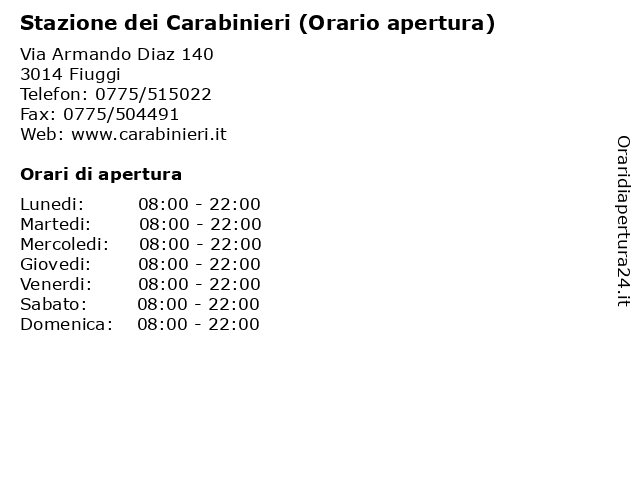 Stazione dei Carabinieri (Orario apertura) a Fiuggi: indirizzo e orari di apertura