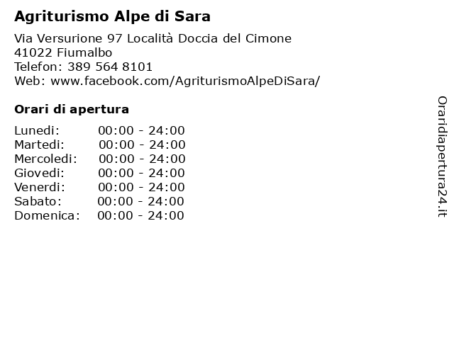 Agriturismo Alpe di Sara a Fiumalbo: indirizzo e orari di apertura