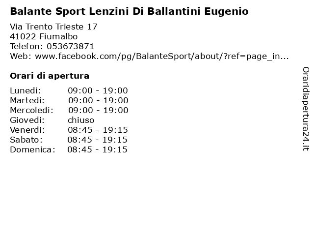Balante Sport Lenzini Di Ballantini Eugenio a Fiumalbo: indirizzo e orari di apertura