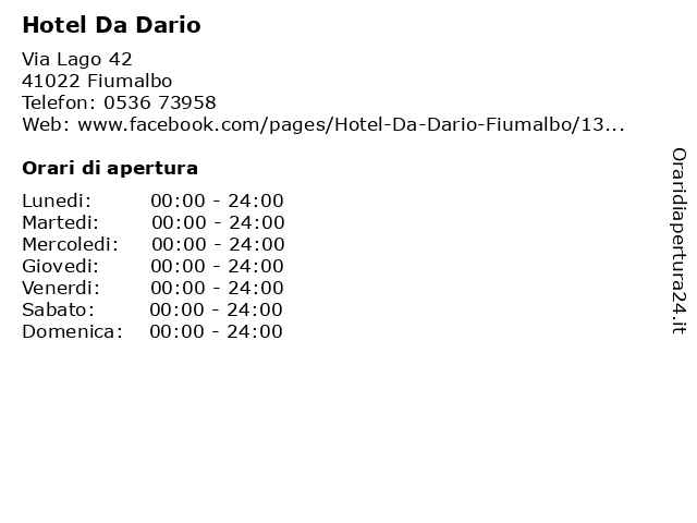 Hotel Da Dario a Fiumalbo: indirizzo e orari di apertura