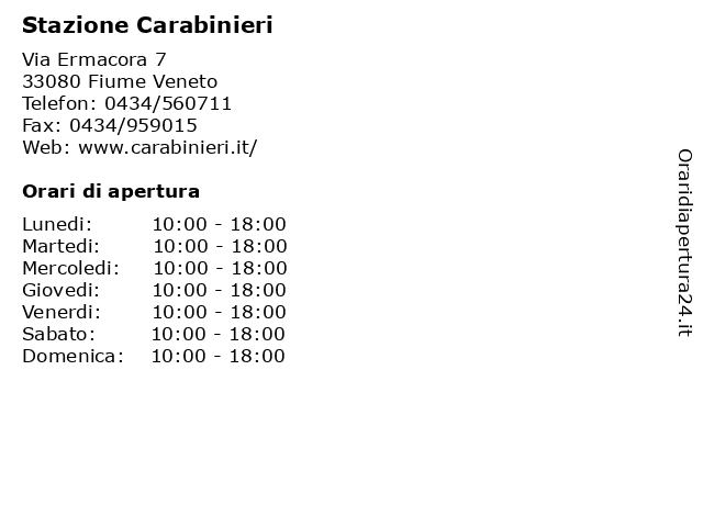 Stazione Carabinieri a Fiume Veneto: indirizzo e orari di apertura