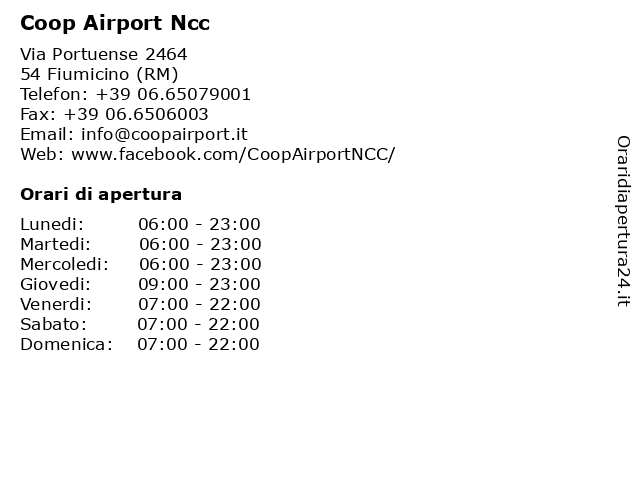 Coop Airport Ncc a Fiumicino (RM): indirizzo e orari di apertura