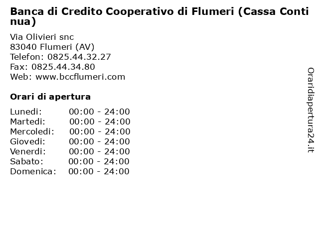 á… Orari Di Apertura Banca Di Credito Cooperativo Di Flumeri Cassa Continua Via Olivieri