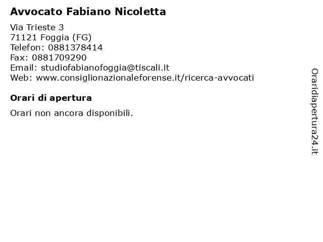 Avvocato Fabiano Nicoletta a Foggia (FG): indirizzo e orari di apertura