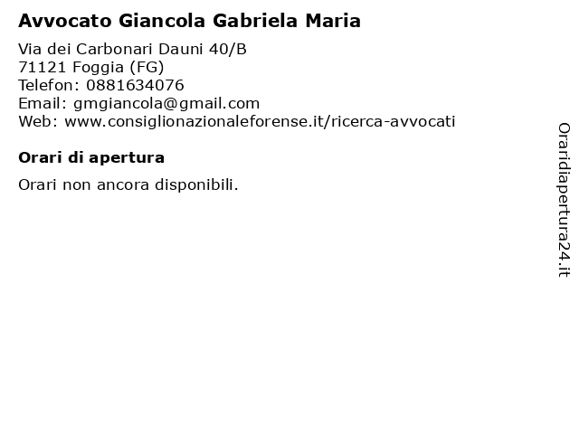 Avvocato Giancola Gabriela Maria a Foggia (FG): indirizzo e orari di apertura