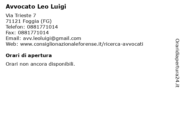 Avvocato Leo Luigi a Foggia (FG): indirizzo e orari di apertura
