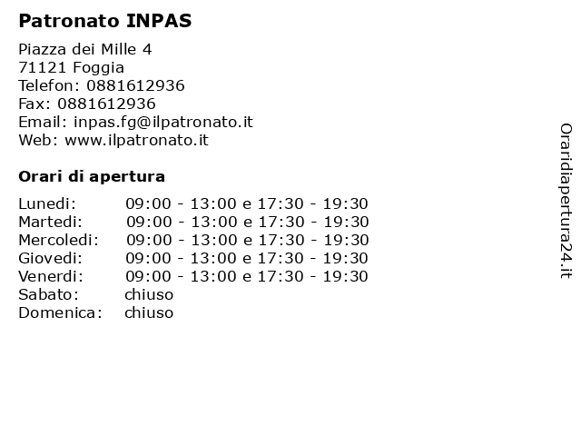 Patronato INPAS a Foggia: indirizzo e orari di apertura