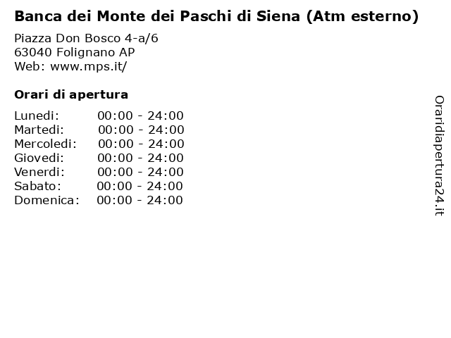 Banca dei Monte dei Paschi di Siena (Atm esterno) a Folignano AP: indirizzo e orari di apertura