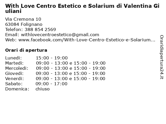 With Love Centro Estetico e Solarium di Valentina Giuliani a Folignano: indirizzo e orari di apertura
