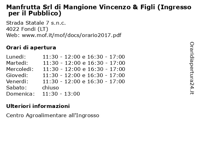 Manfrutta Srl di Mangione Vincenzo & Figli (Ingresso per il Pubblico) a Fondi (LT): indirizzo e orari di apertura