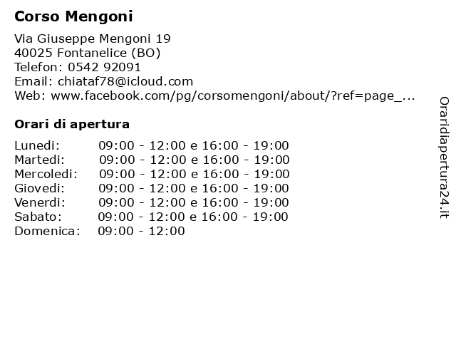 Corso Mengoni a Fontanelice (Bologna): indirizzo e orari di apertura