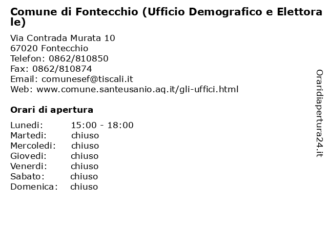 Comune di Fontecchio (Ufficio Anagrafe e Stato Civile) a Fontecchio: indirizzo e orari di apertura