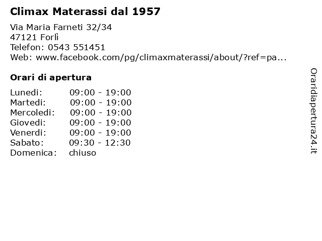 Climax Materassi.ᐅ Orari Climax Materassi Dal 1957 Via Maria Farneti 32 34