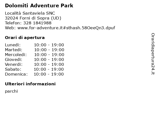 Dolomiti Adventure Park a Forni di Sopra (UD): indirizzo e orari di apertura
