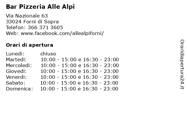 Bar Pizzeria Alle Alpi a Forni di Sopra: indirizzo e orari di apertura
