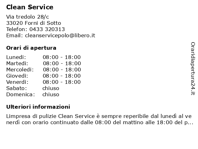 Clean Service a Forni di Sotto: indirizzo e orari di apertura