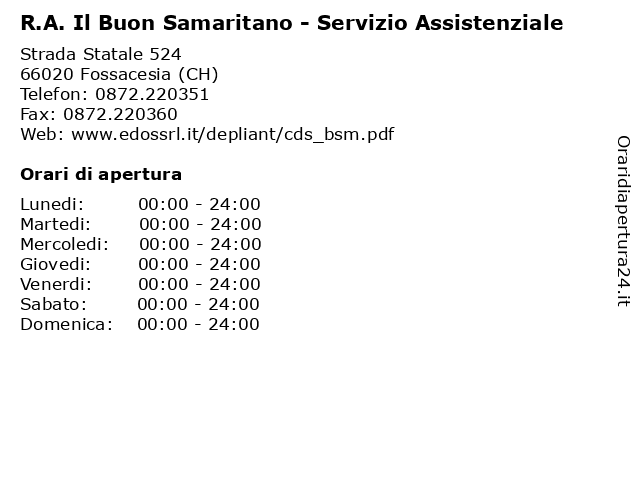 R.A. Il Buon Samaritano - Servizio Assistenziale a Fossacesia (CH): indirizzo e orari di apertura
