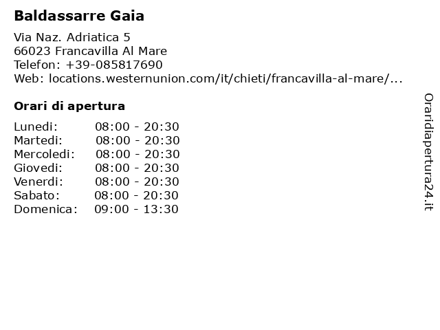 Baldassarre Gaia a Francavilla Al Mare: indirizzo e orari di apertura