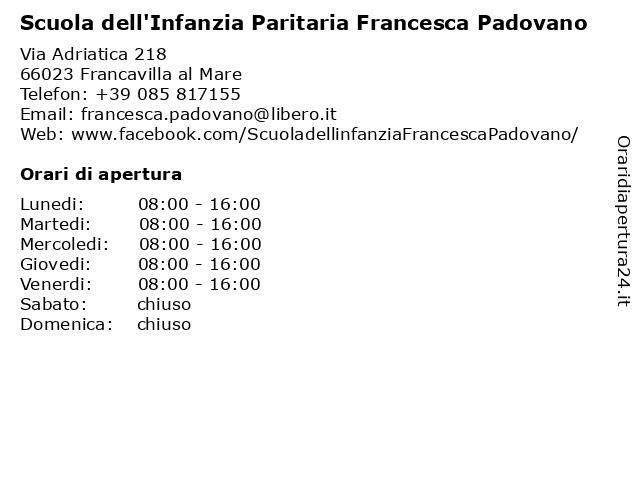 Scuola dell'Infanzia Paritaria Francesca Padovano a Francavilla al Mare: indirizzo e orari di apertura