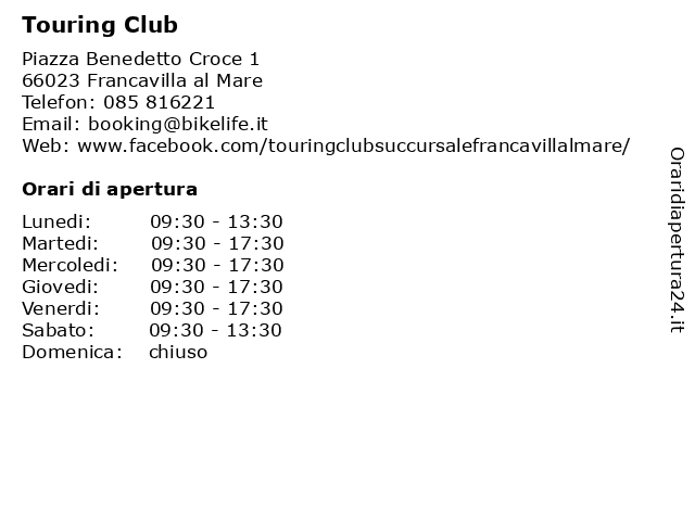 Touring Club a Francavilla al Mare: indirizzo e orari di apertura