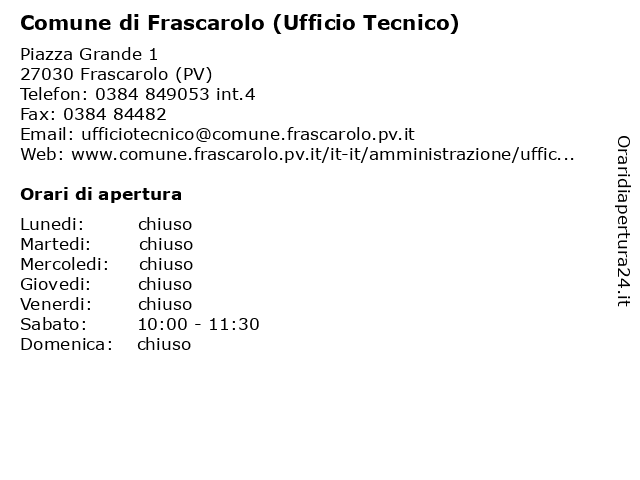 Comune di Frascarolo (Ufficio Tecnico) a Frascarolo (PV): indirizzo e orari di apertura