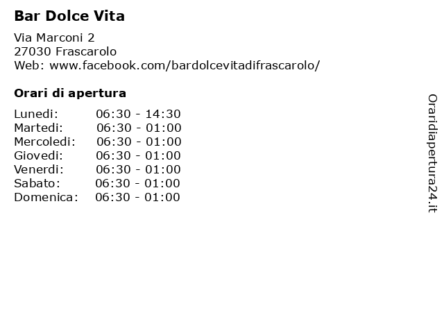 Bar Dolce Vita a Frascarolo: indirizzo e orari di apertura