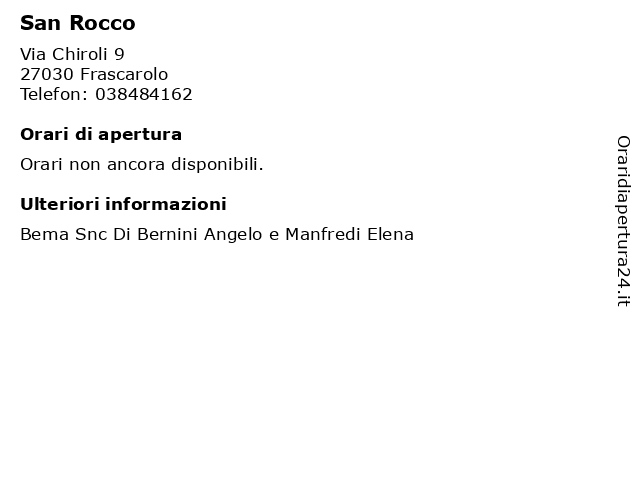 San Rocco a Frascarolo: indirizzo e orari di apertura