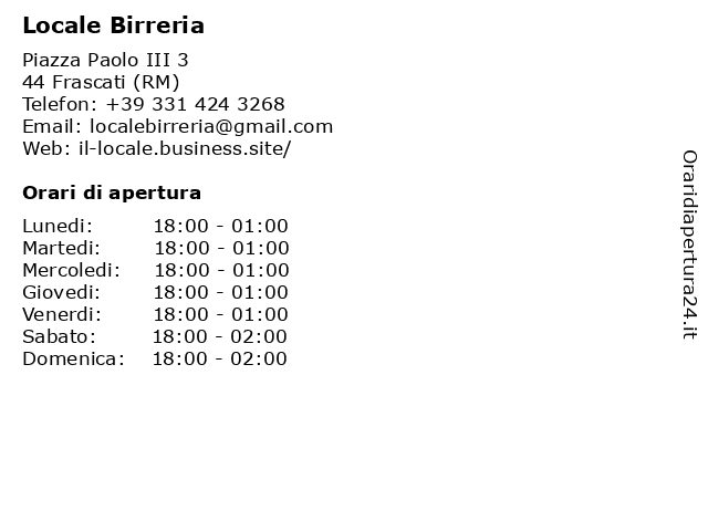 Locale Birreria a Frascati (RM): indirizzo e orari di apertura