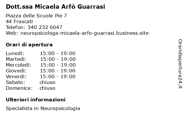 Dott.ssa Micaela Arfò Guarrasi a Frascati: indirizzo e orari di apertura