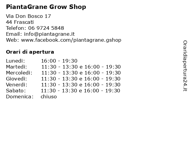 PiantaGrane Grow Shop a Frascati: indirizzo e orari di apertura