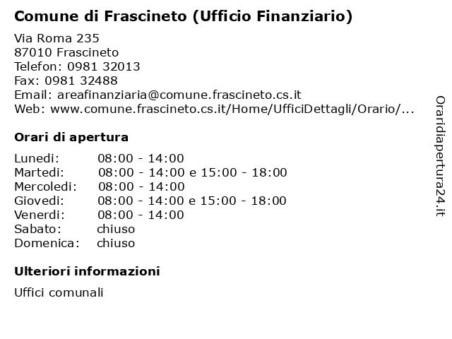 Comune di Frascineto (Ufficio Finanziario) a Frascineto: indirizzo e orari di apertura