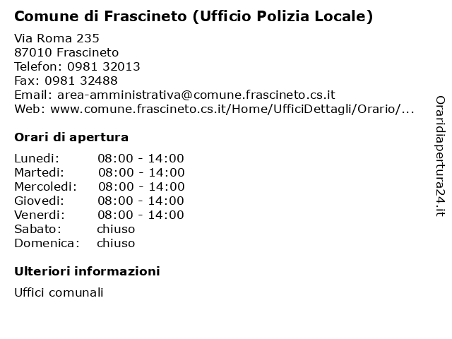 Comune di Frascineto (Ufficio Polizia Locale) a Frascineto: indirizzo e orari di apertura