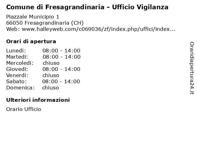 Comune di Fresagrandinaria - Ufficio Vigilanza a Fresagrandinaria (CH): indirizzo e orari di apertura