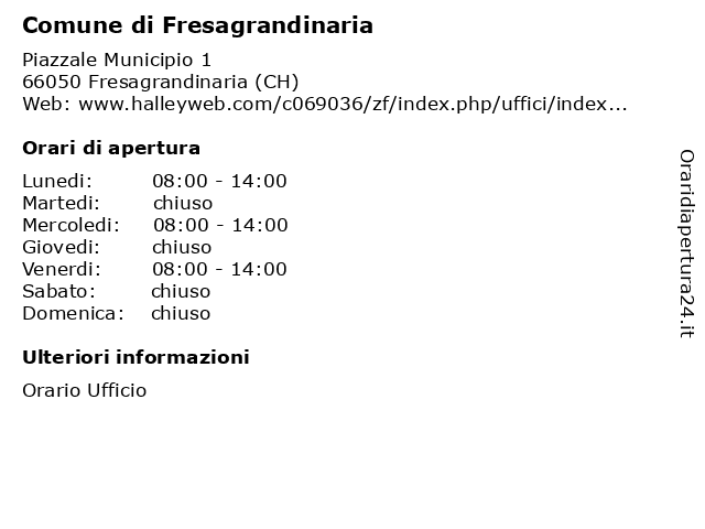 Comune di Fresagrandinaria a Fresagrandinaria (CH): indirizzo e orari di apertura