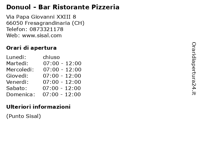 Donuol - Bar Ristorante Pizzeria a Fresagrandinaria (CH): indirizzo e orari di apertura