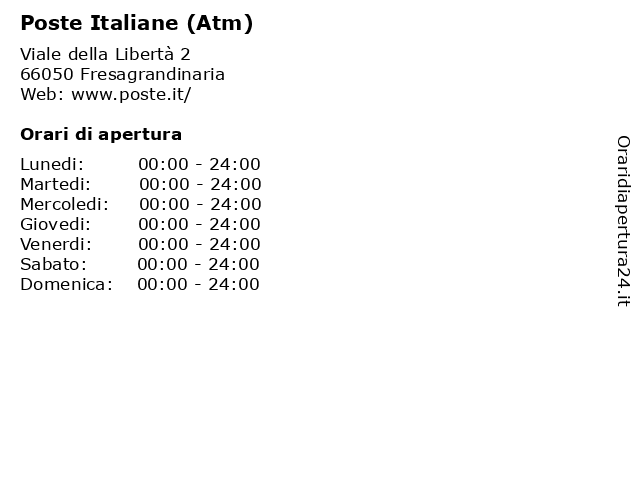 Poste Italiane (Atm) a Fresagrandinaria: indirizzo e orari di apertura