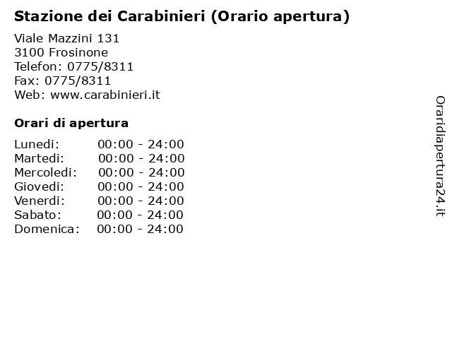 Stazione dei Carabinieri (Orario apertura) a Frosinone: indirizzo e orari di apertura