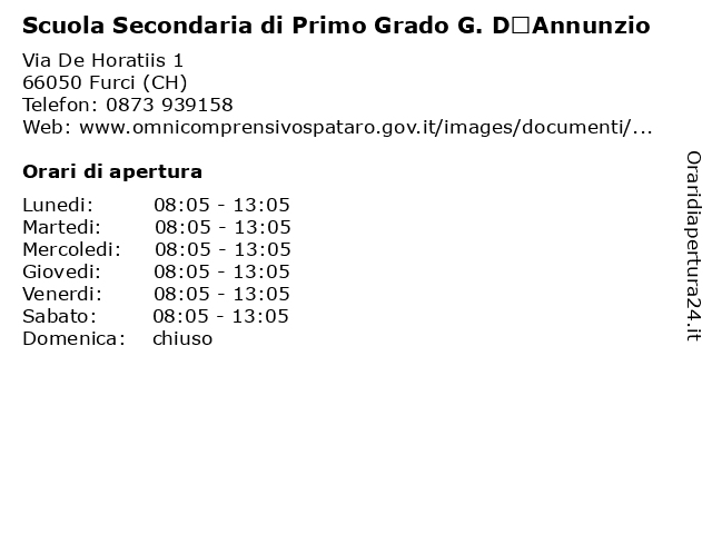 Scuola Secondaria di Primo Grado G. D’Annunzio a Furci (CH): indirizzo e orari di apertura