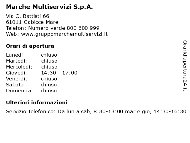 Marche Multiservizi S.p.A. a Gabicce Mare: indirizzo e orari di apertura