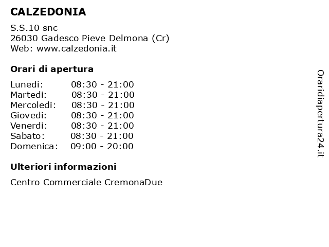 CALZEDONIA a Gadesco Pieve Delmona (Cr): indirizzo e orari di apertura
