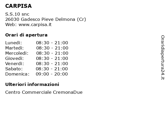CARPISA a Gadesco Pieve Delmona (Cr): indirizzo e orari di apertura