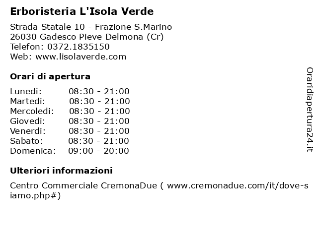 Erboristeria L'Isola Verde a Gadesco Pieve Delmona (Cr): indirizzo e orari di apertura