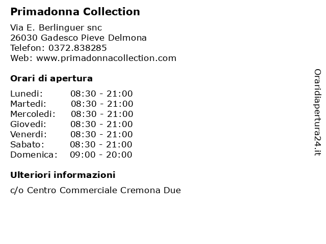 Primadonna Collection a Gadesco Pieve Delmona: indirizzo e orari di apertura