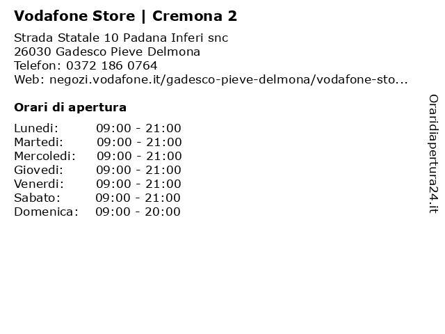 Vodafone Store | Cremona 2 a Gadesco Pieve Delmona: indirizzo e orari di apertura