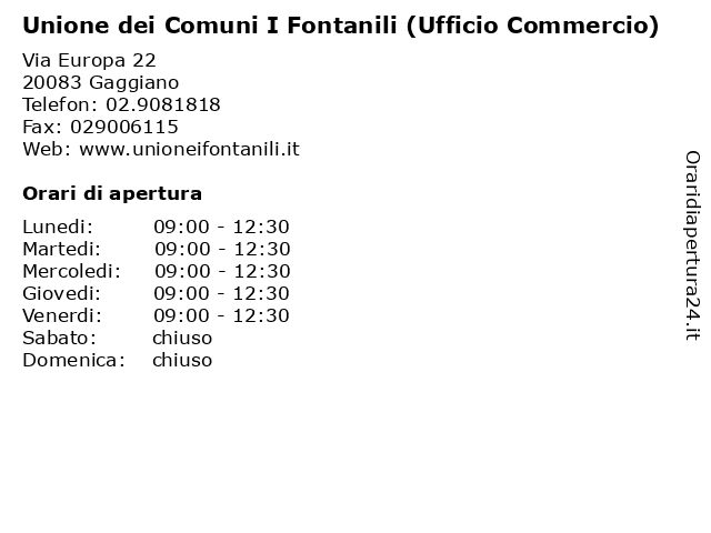 Unione dei Comuni I Fontanili (Ufficio Commercio) a Gaggiano: indirizzo e orari di apertura